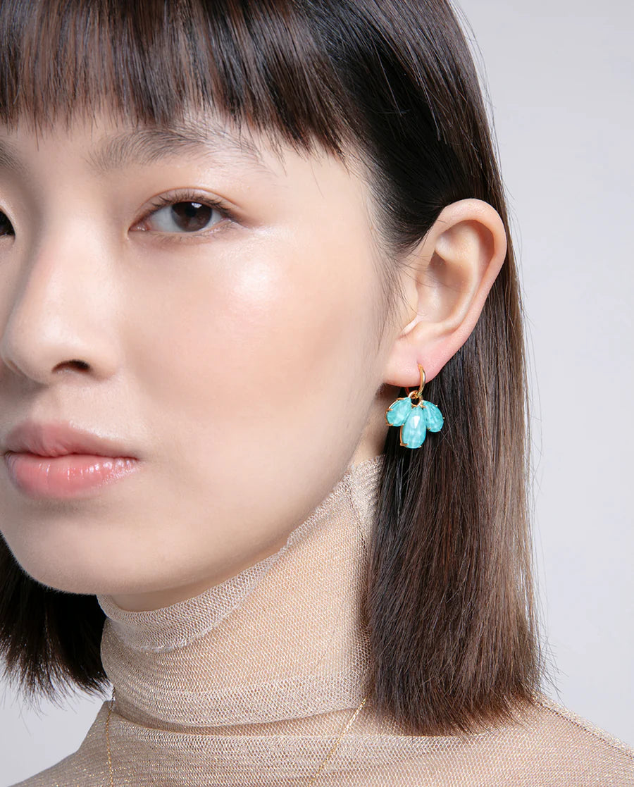 Pendientes de plata de ley con baño de oro y colgante con piedras de turquesa y cristal