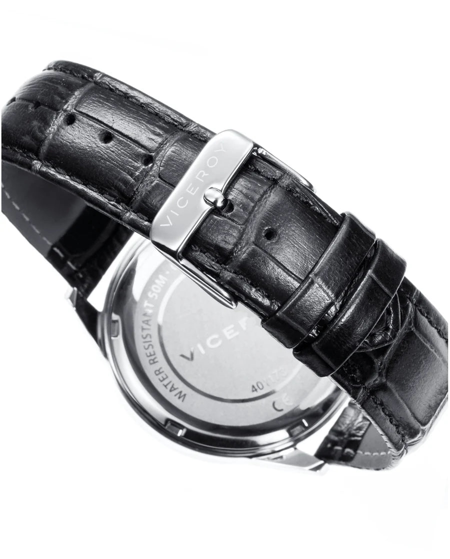 Reloj Viceroy de hombre Grand 3 agujas de acero y correa de piel negra 401207-55