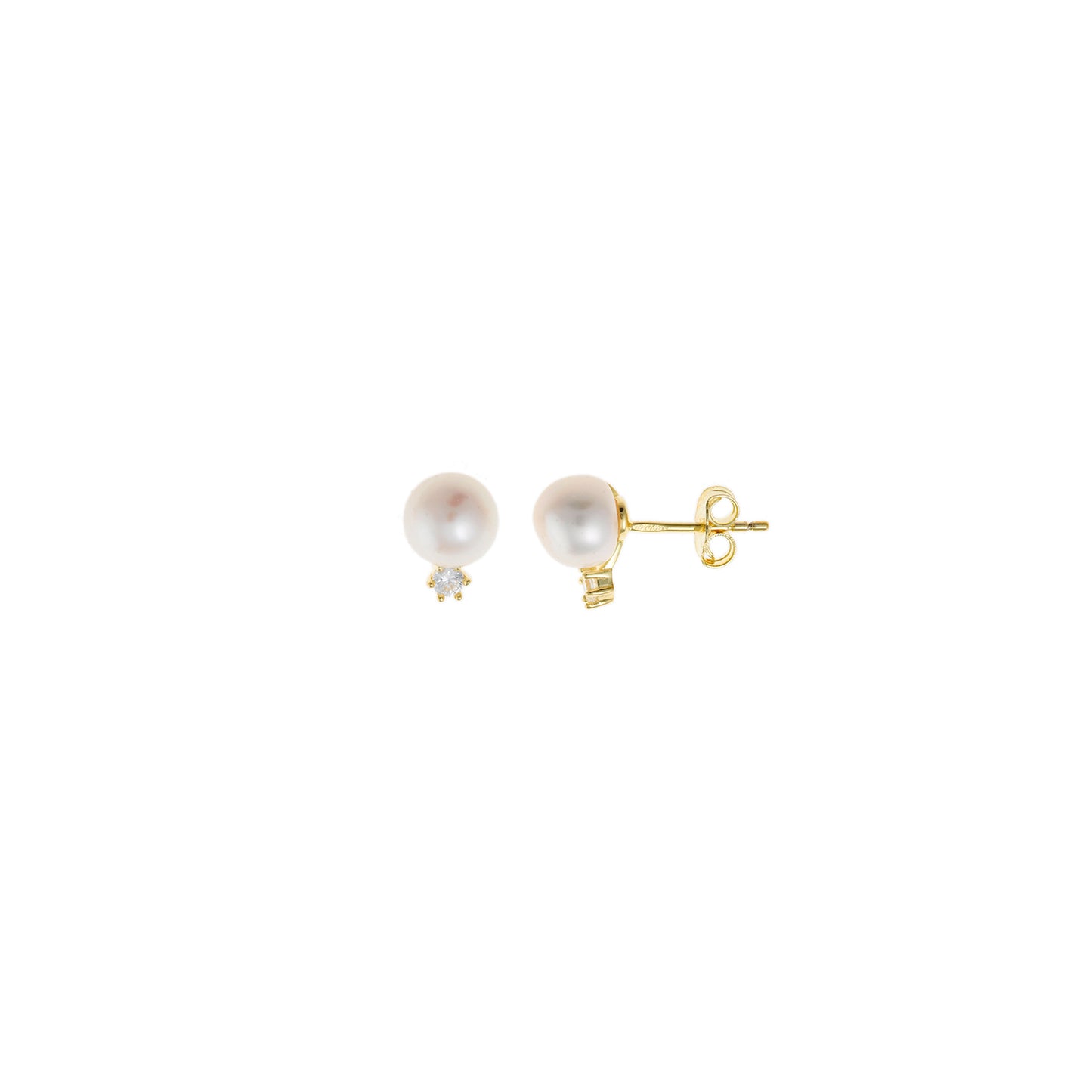 PENDIENTES PLATA CHAPADO DORADO PERLA Y CIRCONITA BLANCA BRILLANTE