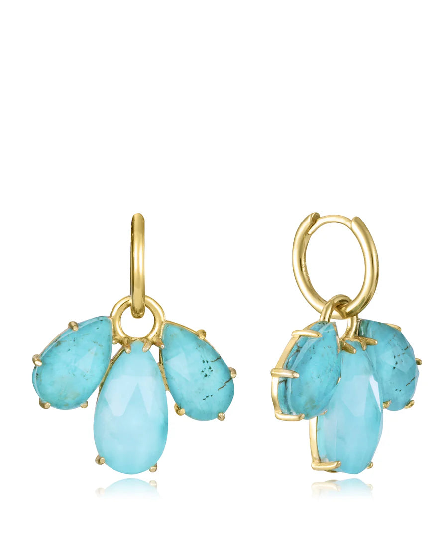 Pendientes de plata de ley con baño de oro y colgante con piedras de turquesa y cristal