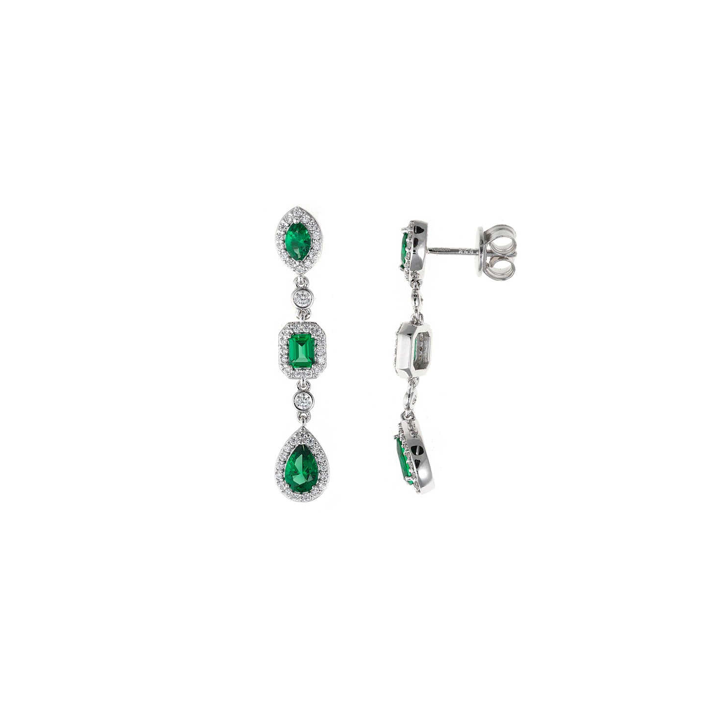 Pendientes Salvatore Plata Rodio con Circonitas Verdes y Blancas