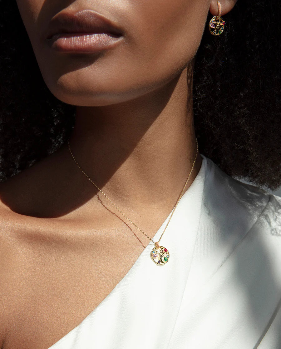 Pendientes de plata de ley con baño de oro y aro con árbol de la vida