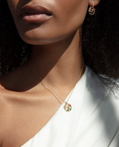 Pendientes de plata de ley con baño de oro y aro con árbol de la vida