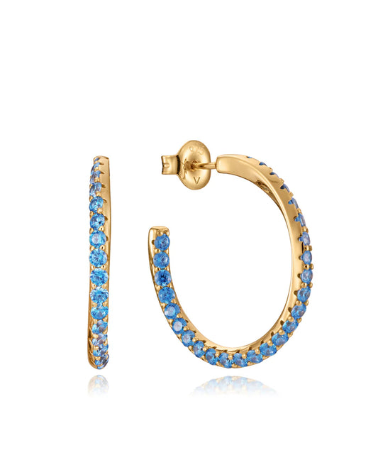 Pendientes Elegant de plata de ley bañado en oro biselado con circonitas azules