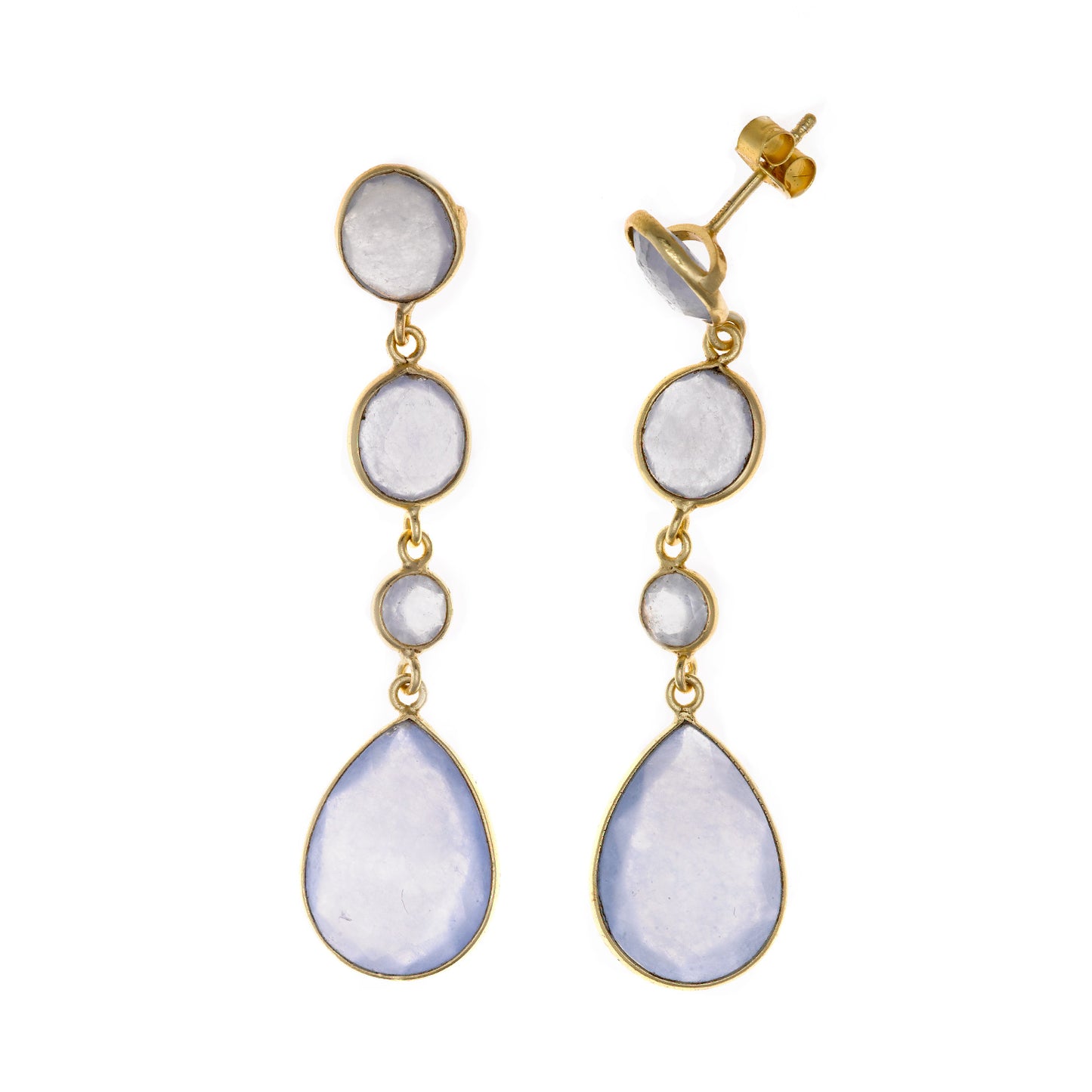 PENDIENTES PLATA CHAPADO DORADO OVALOS Y PERAS FACETADOS CALCITA JADE