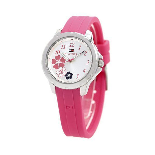Reloj Tommy Hilfiger niña rosa silicona esfera plateada flores 30 mm cuarzo | Navalón Joyeros