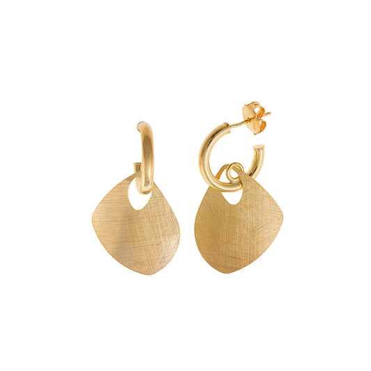 PENDIENTES PLATA CHAPADO DORADO ARO TRIANGULO REDONDEADO DIAMANTADO