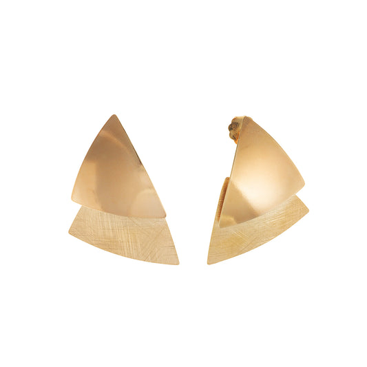 PENDIENTES PLATA CHAPADO DORADO TRIANGULO UNO LISO UNO DIAMANTADO
