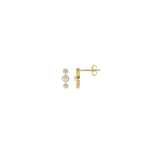 PENDIENTES PLATA CHAPADO DORADO PERLA DOS CIRCONITAS BLANCAS BRILLANTES