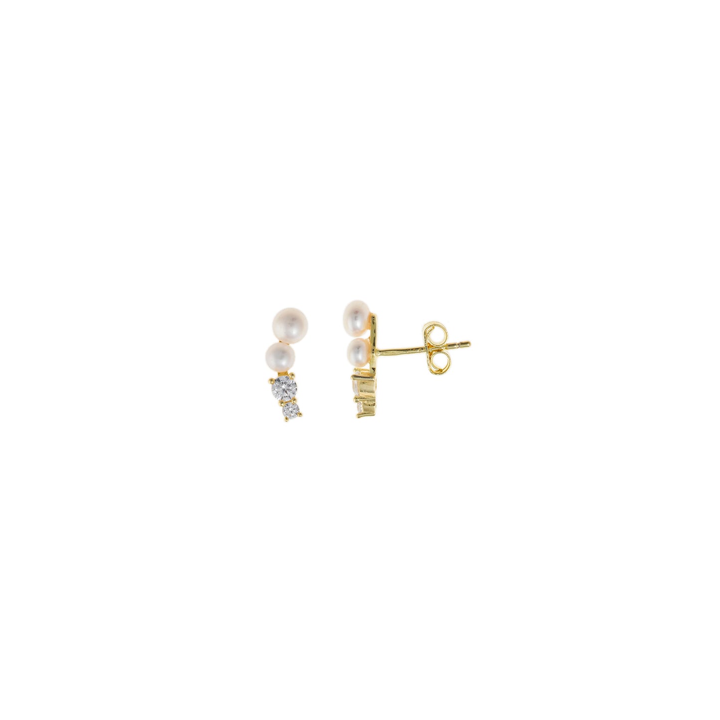 PENDIENTES PLATA CHAPADO DORADO DOS PERLAS DOS CIRCONITAS BLANCAS BRILLANTES