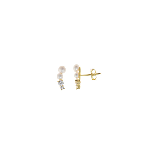 PENDIENTES PLATA CHAPADO DORADO DOS PERLAS DOS CIRCONITAS BLANCAS BRILLANTES