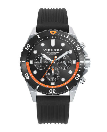 Reloj Viceroy hombre caja de acero con bisel giratorio y correa de silicona negra 401369-57