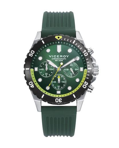Reloj Viceroy hombre caja de acero con bisel giratorio y correa de silicona verde 401369-67