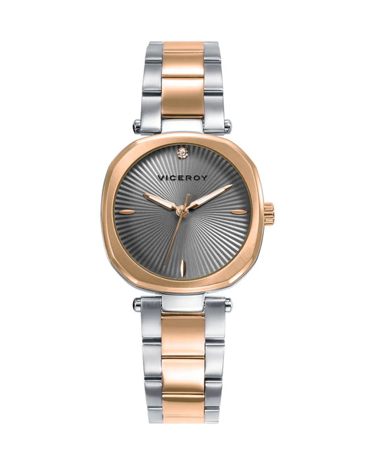 Reloj Viceroy mujer acero bicolor IP rosa esfera gris 31 mm cuarzo 3 ATM | Navalón Joyeros