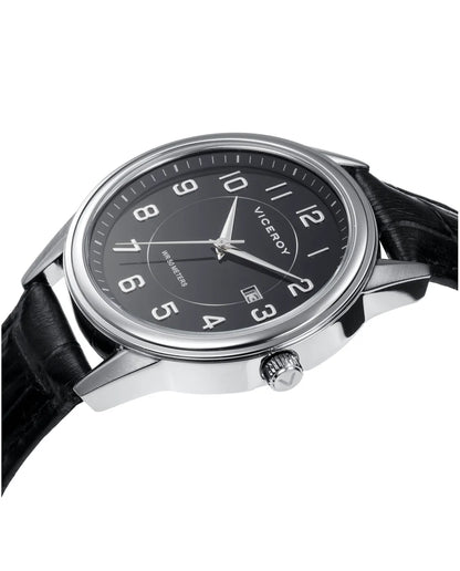 Reloj Viceroy de hombre Grand 3 agujas de acero y correa de piel negra 401207-55