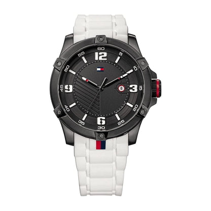 Reloj Tommy Hilfiger hombre acero correa silicona blanca esfera negra 45 mm cuarzo | Navalón Joyeros