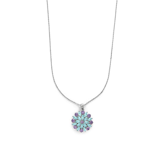 Collar Luxenter  Plata Baño Rodio y Flor Circonitas Colores - Uvonda