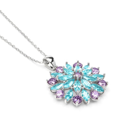 Collar Luxenter  Plata Baño Rodio y Flor Circonitas Colores - Uvonda