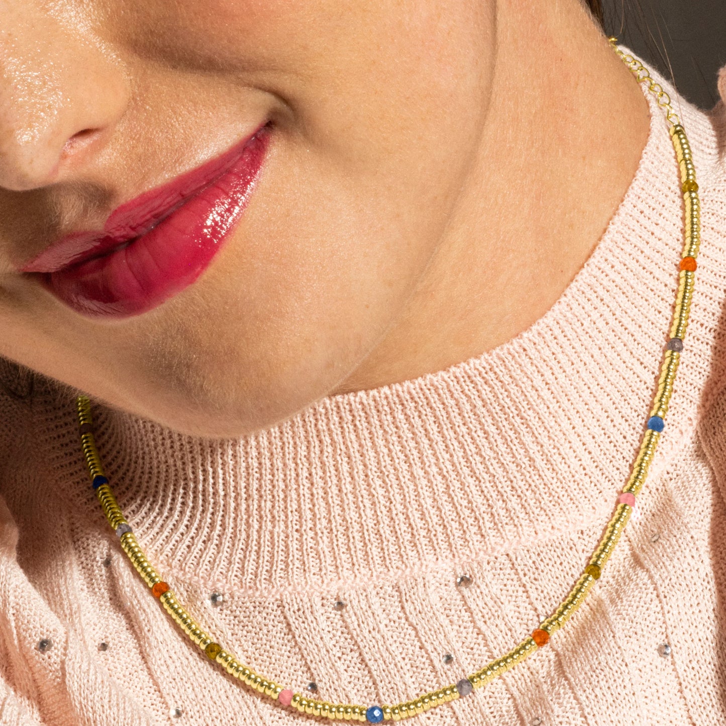 Collar de Plata de Ley 925 y Cristal Multicolor acabado oro 18k - Deli