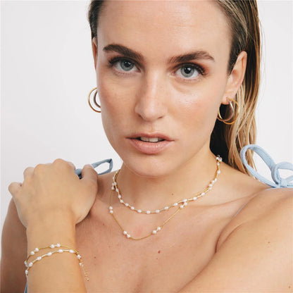 Collar de Plata de Ley 925 y Perla Blanca acabado en oro amarillo 18k - Laurid