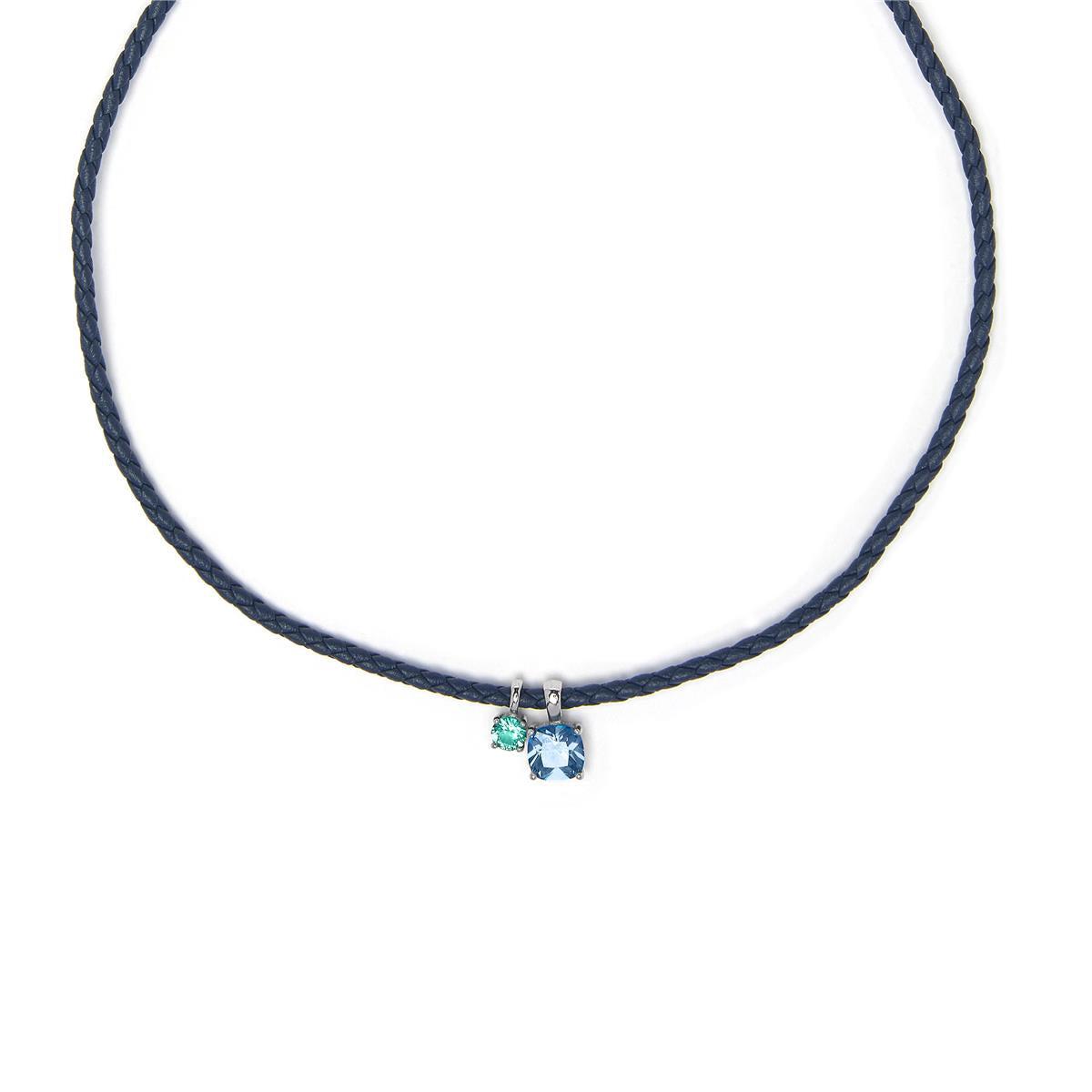 Collar Lxenter Cuero azul y Plata De Ley 925 Cuarzos Colores - Liyah