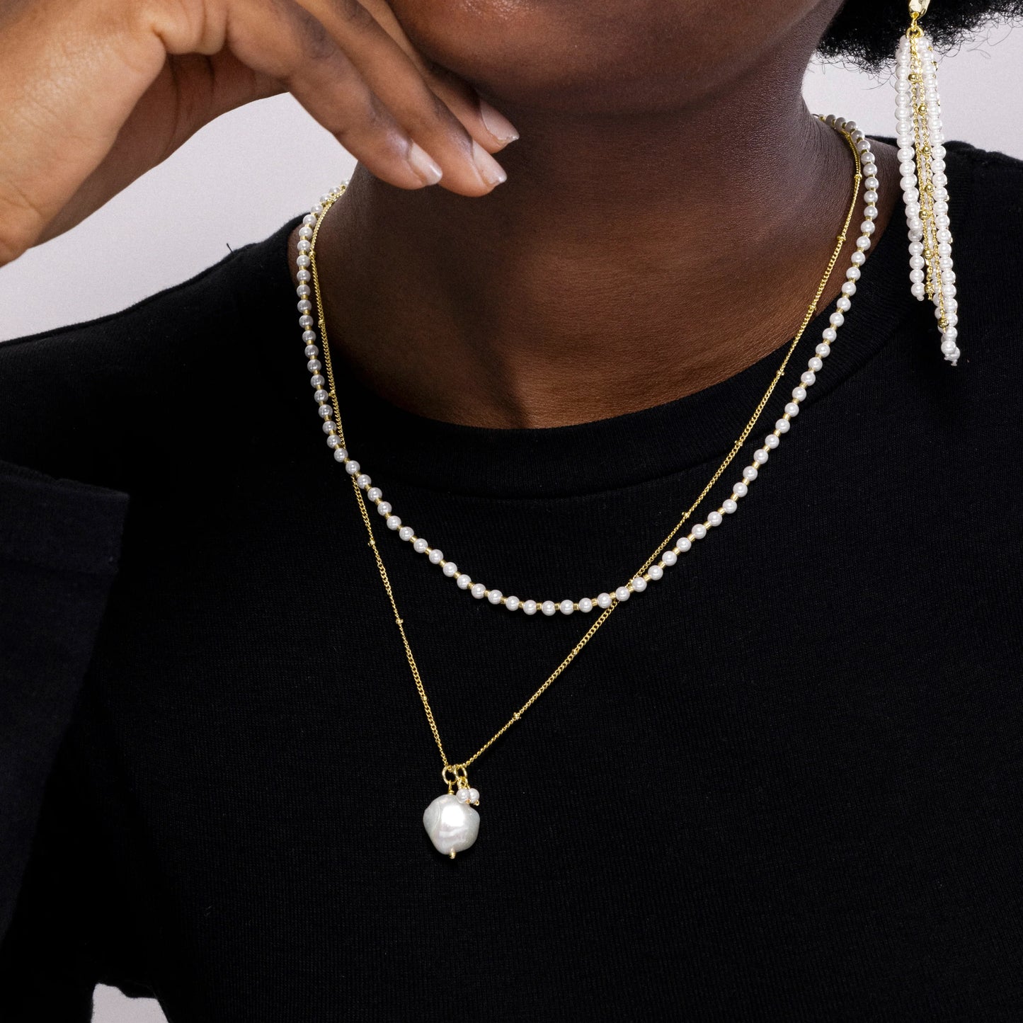 Collar de Perla Blanca acabado en oro amarillo 18K - Subri
