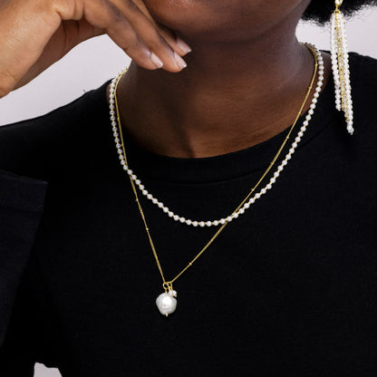 Collar de Perla Blanca acabado en oro amarillo 18K - Subri