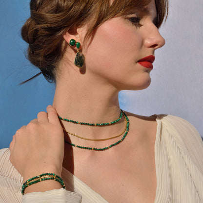 PENDIENTES PLATA CHAPADO MALAQUITA PERA Y AGATA MUSGOSA RECTANGULO IRREGULAR