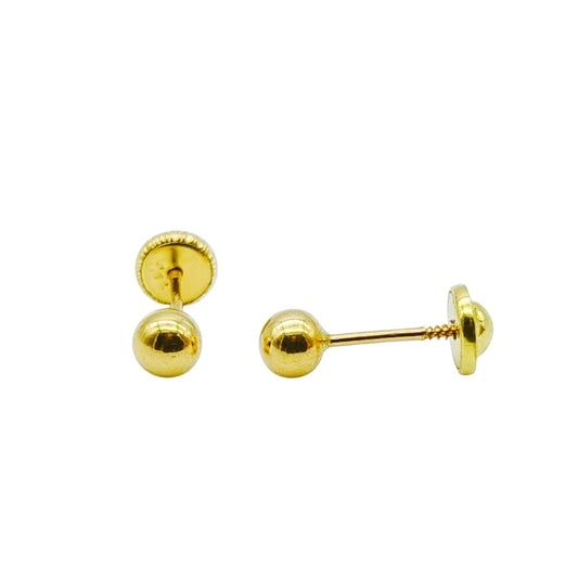 PENDIENTES DE TORNILLO ORO 18KL BOLA LISA 4 MM PARA BEBÉ