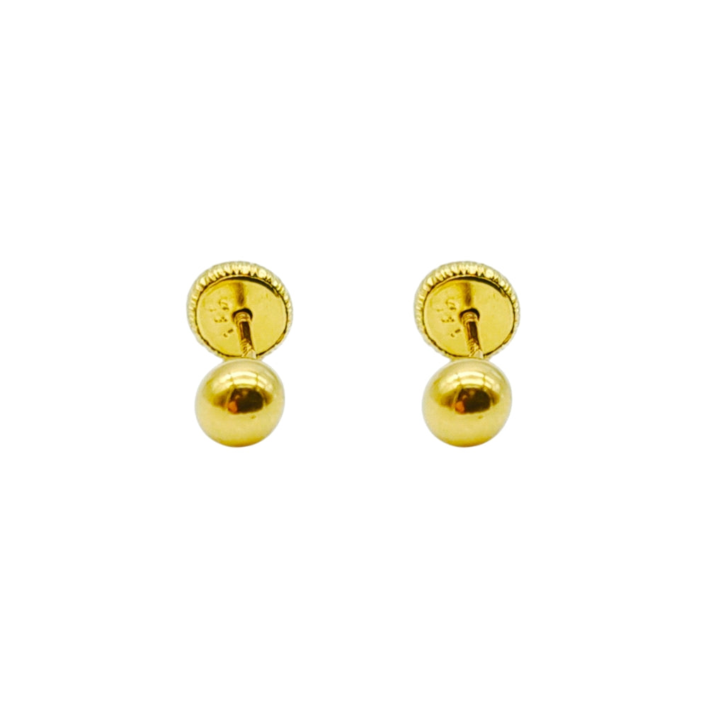 PENDIENTES DE TORNILLO ORO 18KL BOLA LISA 4 MM PARA BEBÉ