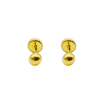 PENDIENTES DE TORNILLO ORO 18KL BOLA LISA 4 MM PARA BEBÉ