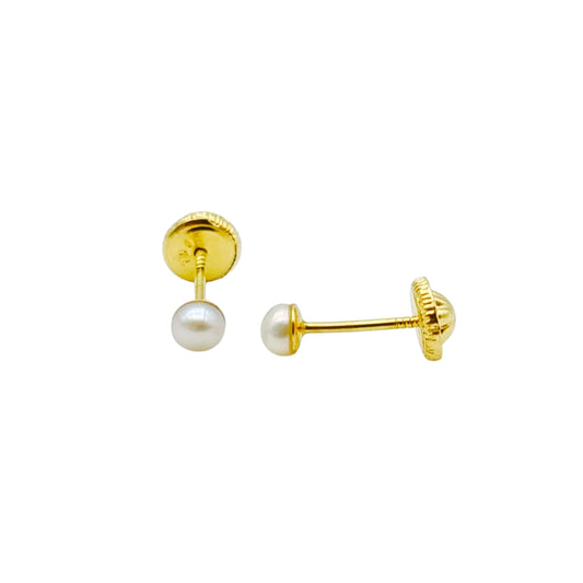 PENDIENTES DE TORNILLO ORO 18KL PERLA CULTIVADA BOTON 3 MM BEBÉ