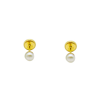PENDIENTES DE TORNILLO ORO 18KL PERLA CULTIVADA BOTON 3 MM BEBÉ