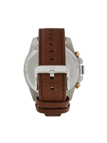 Reloj Tommy Hilfiger Decker hombre acero bicolor esfera azul correa piel marrón 46 mm multifunción | Navalón Joyeros
