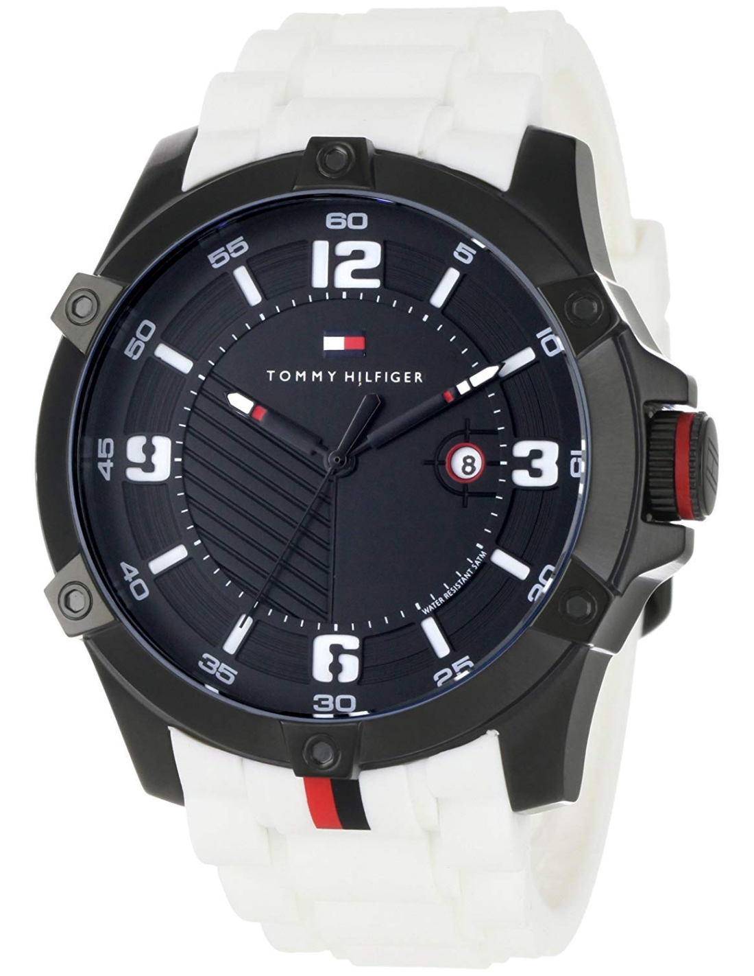 Reloj Tommy Hilfiger hombre acero correa silicona blanca esfera negra 45 mm cuarzo | Navalón Joyeros