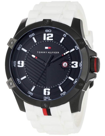 Reloj Tommy Hilfiger hombre acero correa silicona blanca esfera negra 45 mm cuarzo | Navalón Joyeros