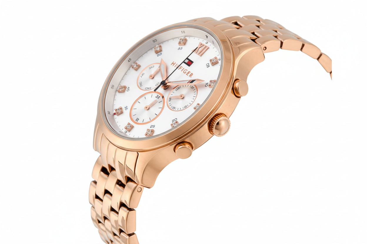 Reloj Tommy Hilfiger mujer acero dorado rosé esfera plateada 39 mm cuarzo | Navalón Joyeros